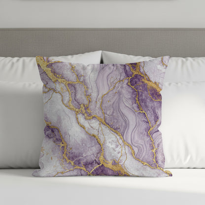 Elegant Purple Gold Accent Abstract Swirl Decorative Floral Throw Pillows - Walk Greener