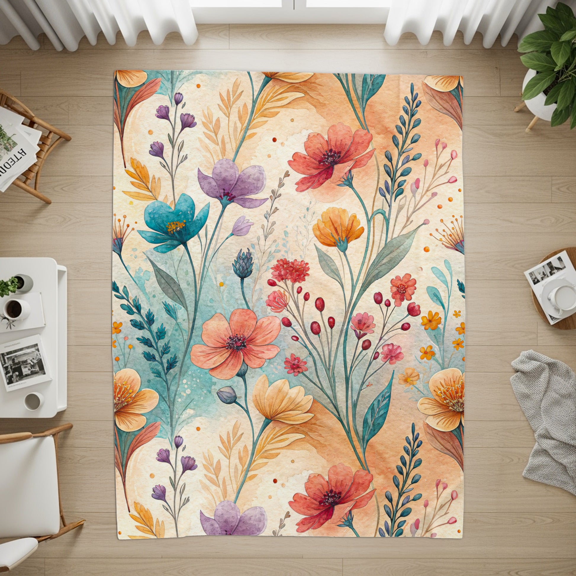 Watercolor Flower Garden Floral Art Velveteen Plush Blankets - Walk Greener