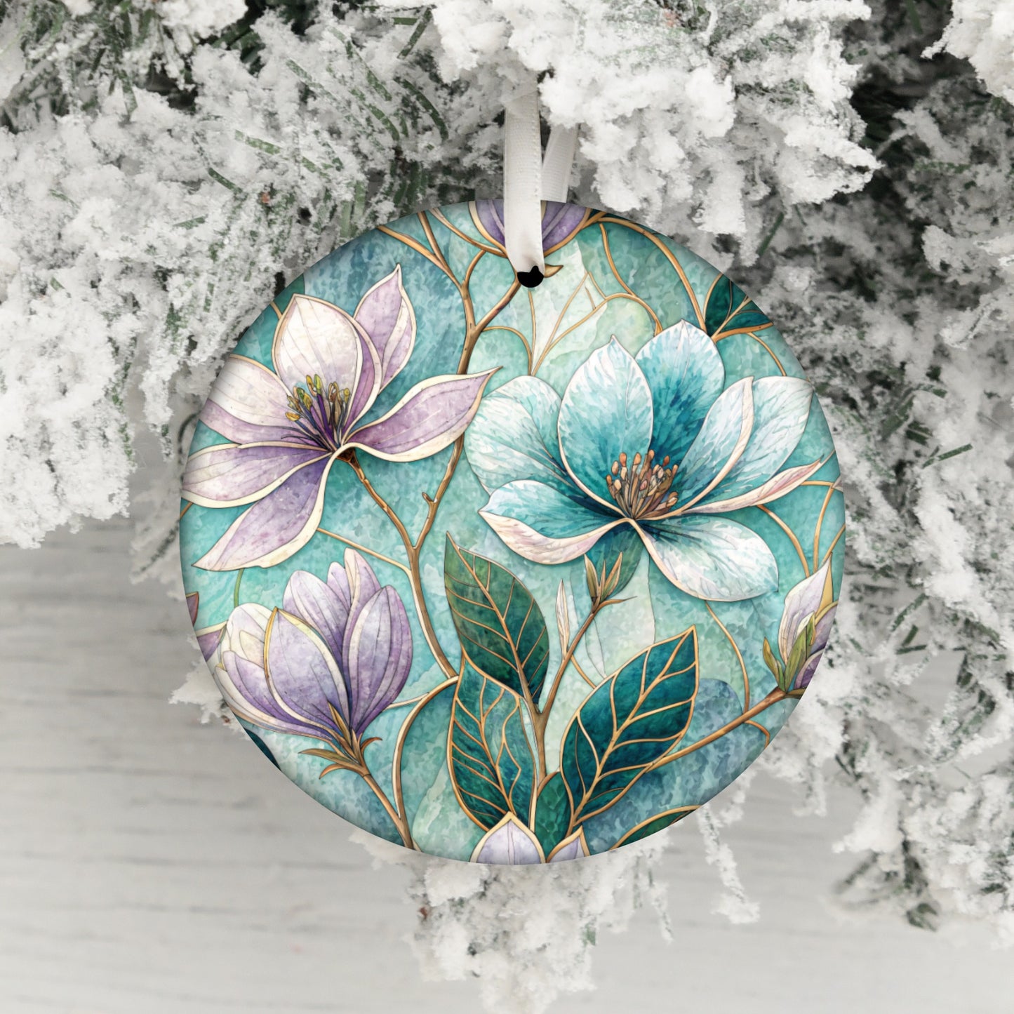 Floral Ornament with Teal and Purple Flowers Decor