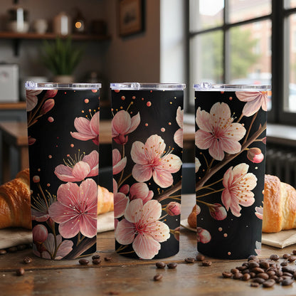 Elegant Floral Pink Blossom Tumbler with Artistic Design