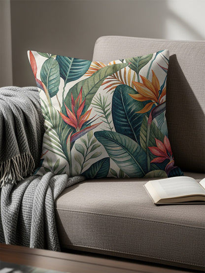 Vibrant Tropical Leaves and Exotic Blooms Pattern Pillows & Pillow Cases - Walk Greener