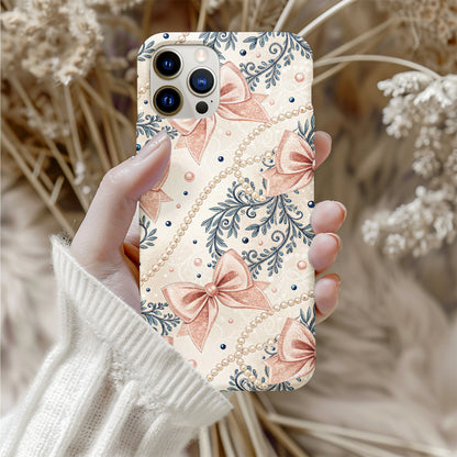 Elegant Pink Bows and Pearls Design Phone Case