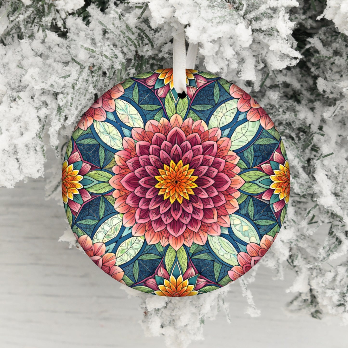 Colorful Floral Mandala Pattern Christmas Ornament