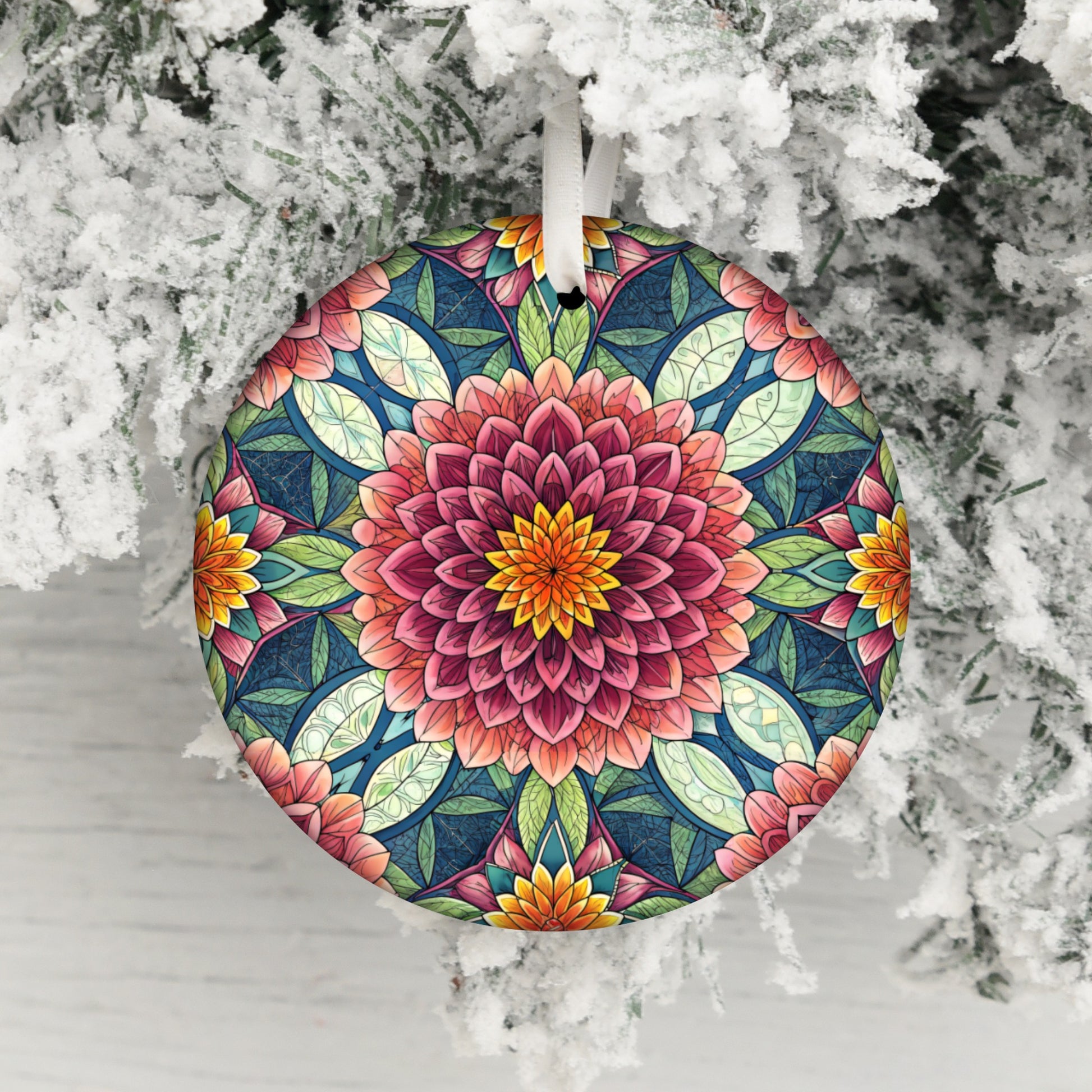 Colorful Floral Mandala Pattern Christmas Ornament