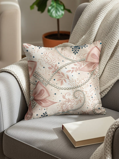 Bows With Pearls Creamy Background Print Pattern Pillows & Pillow Cases - Walk Greener