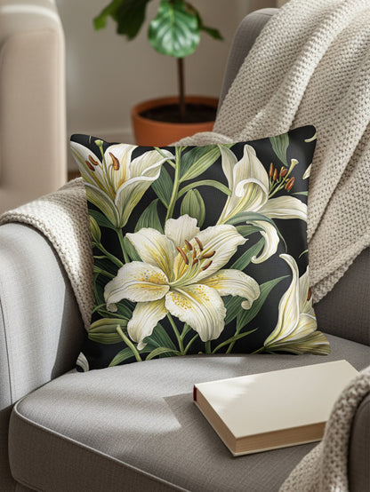 Elegant White Lily Floral Design Throw Pillow Cover