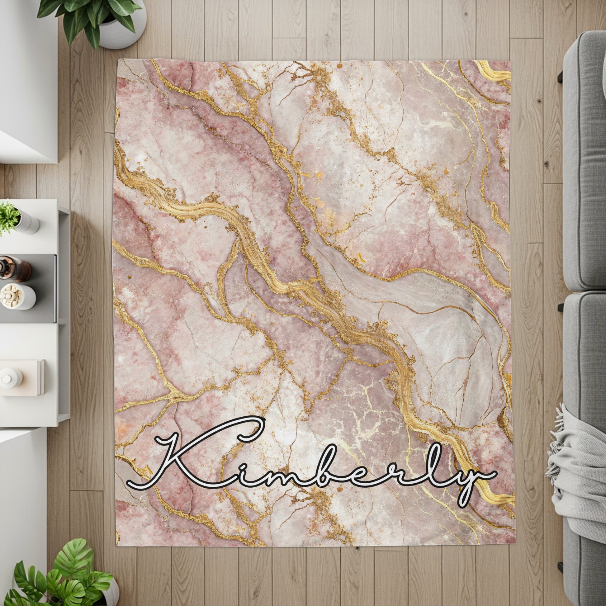 Personalized Pink and Gold Marble Kimberly Rug