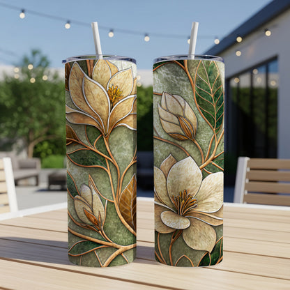 Stained Glass Floral Pattern Elegant Design 20 oz Skinny Tumbler - Walk Greener