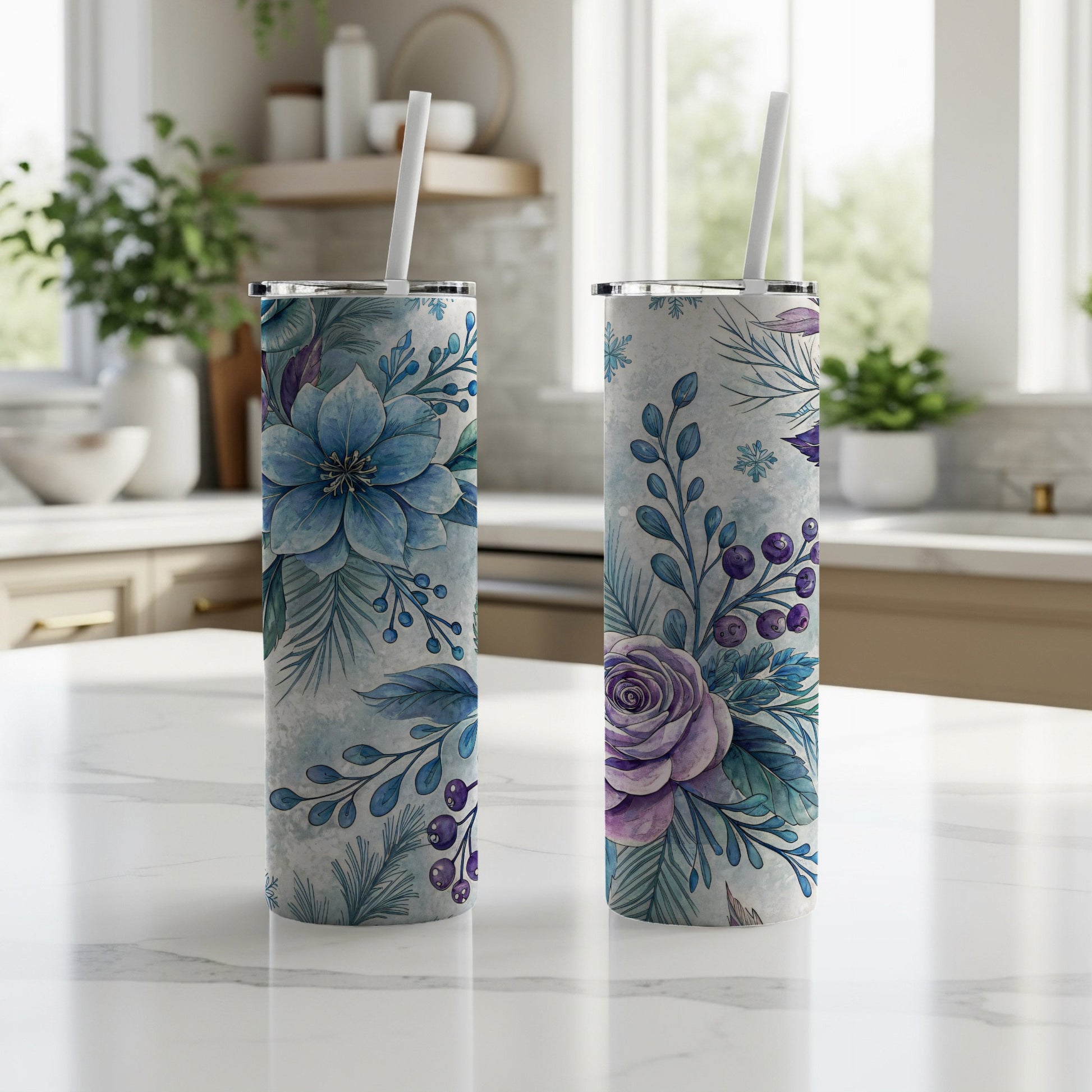 Floral Insulated Tumbler with Straw for Hot and Cold Drinks
