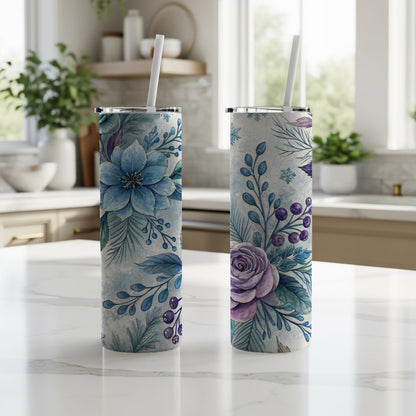 Floral Insulated Tumbler with Straw for Hot and Cold Drinks