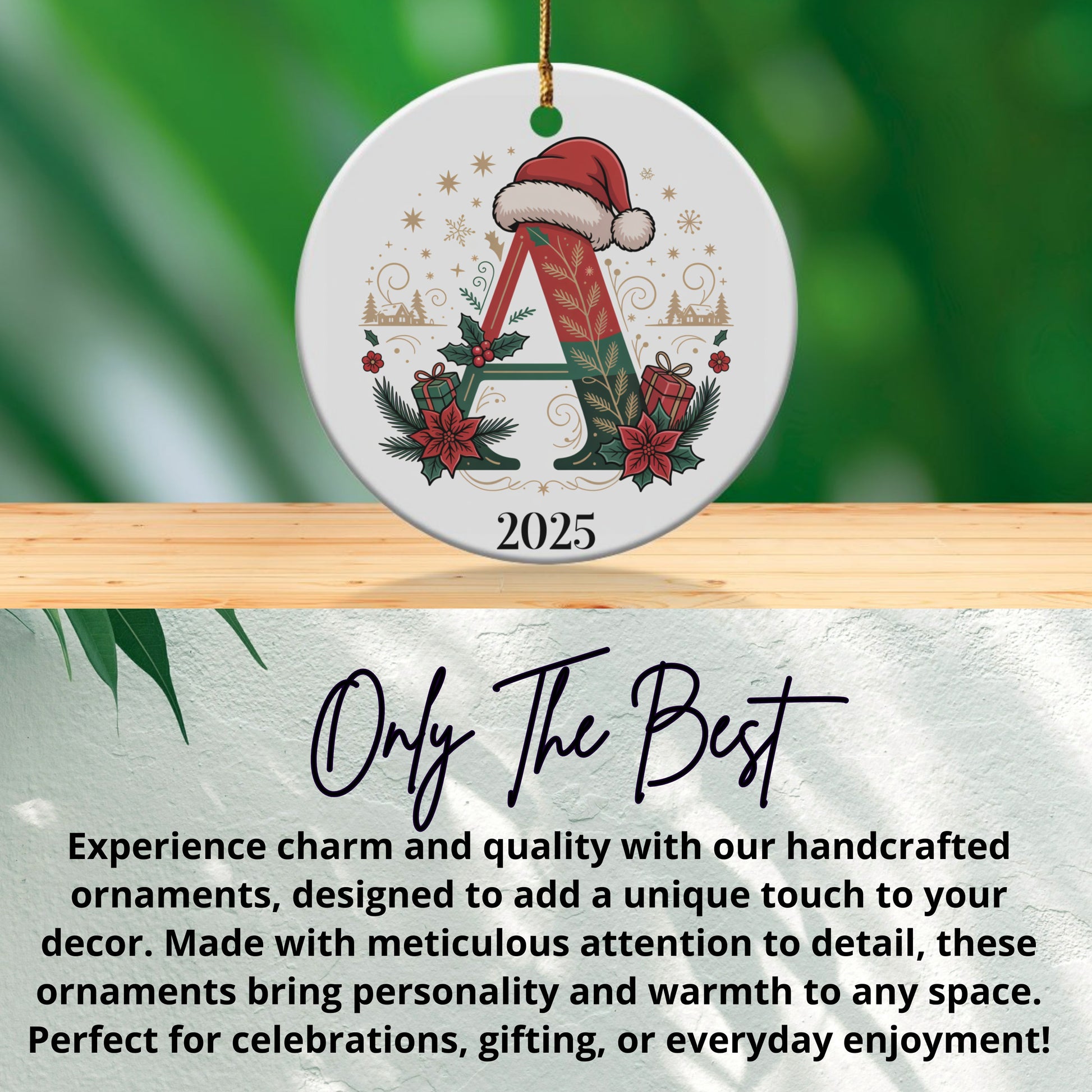 Santa Hat Green Monogram Christmas Ornament product