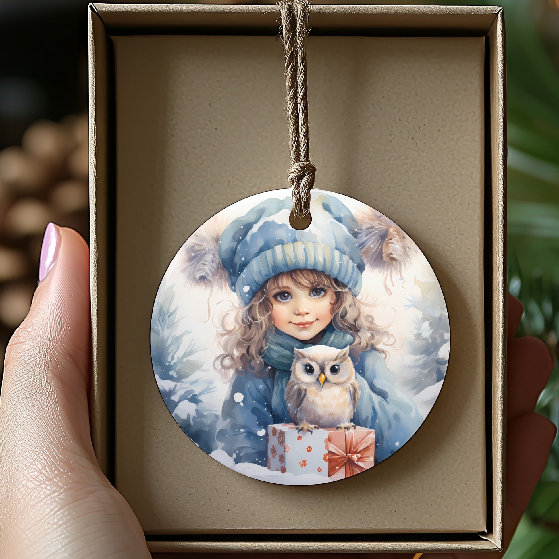 Winter Girl with Owl Hanging Ornament product