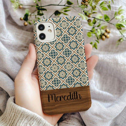 Beige Flowers Blue Diamonds Geometric Patterns Custom Phone Case - Walk Greener