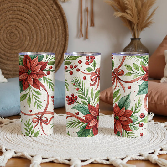 Festive Floral and Berry Design Insulated Tumbler Set