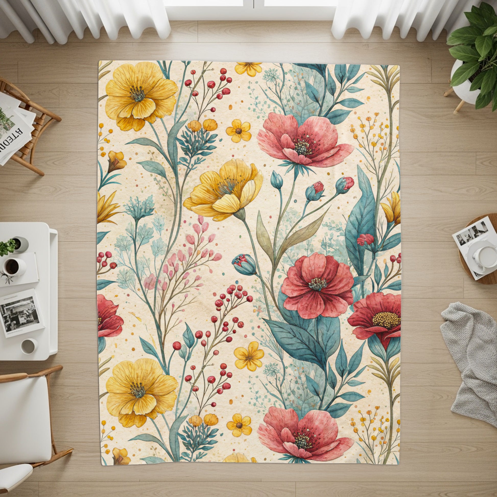 Red Yellow Floral Watercolor Botanical Art Design - Walk Greener