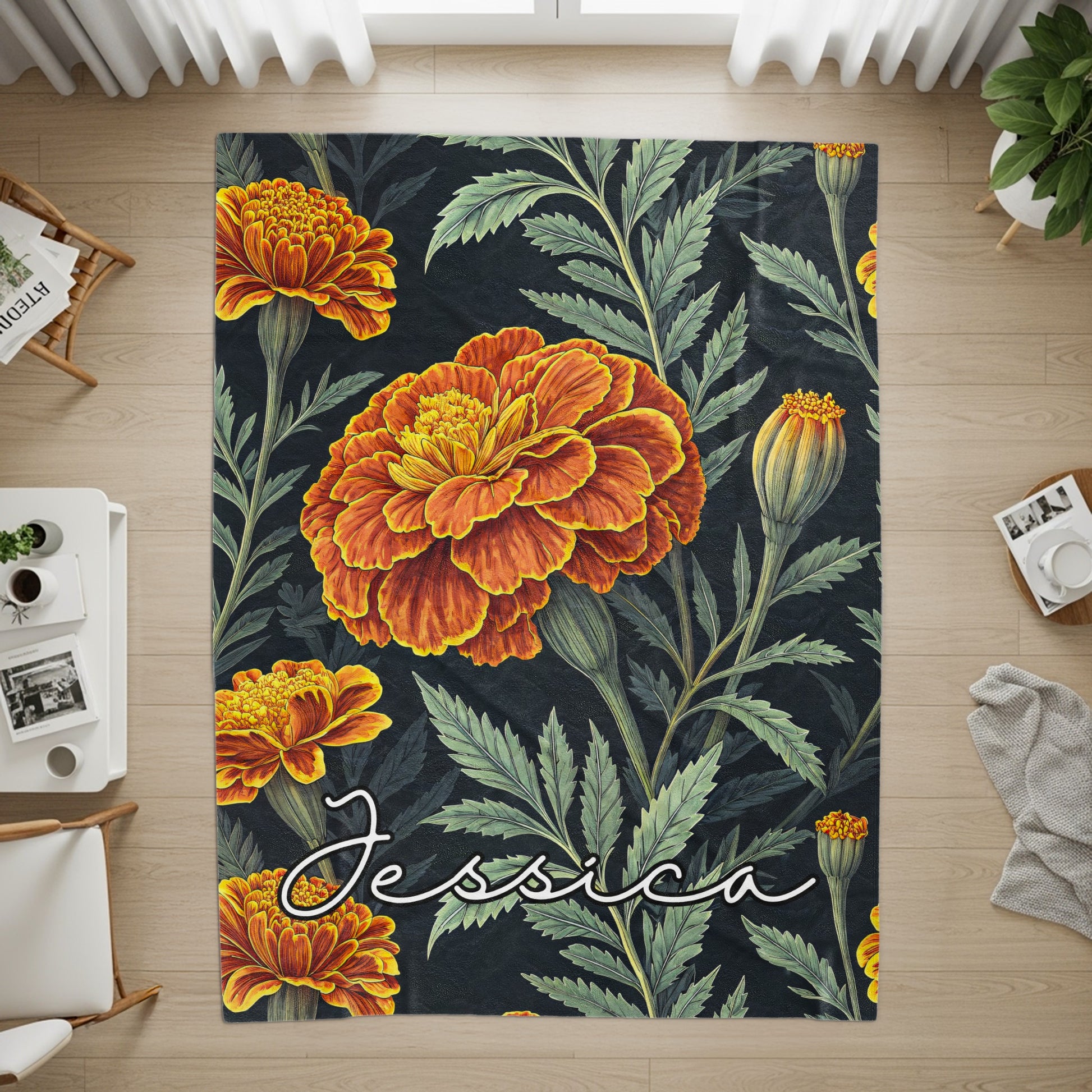 Floral Delight with Custom Name Illustration Blanket - Walk Greener