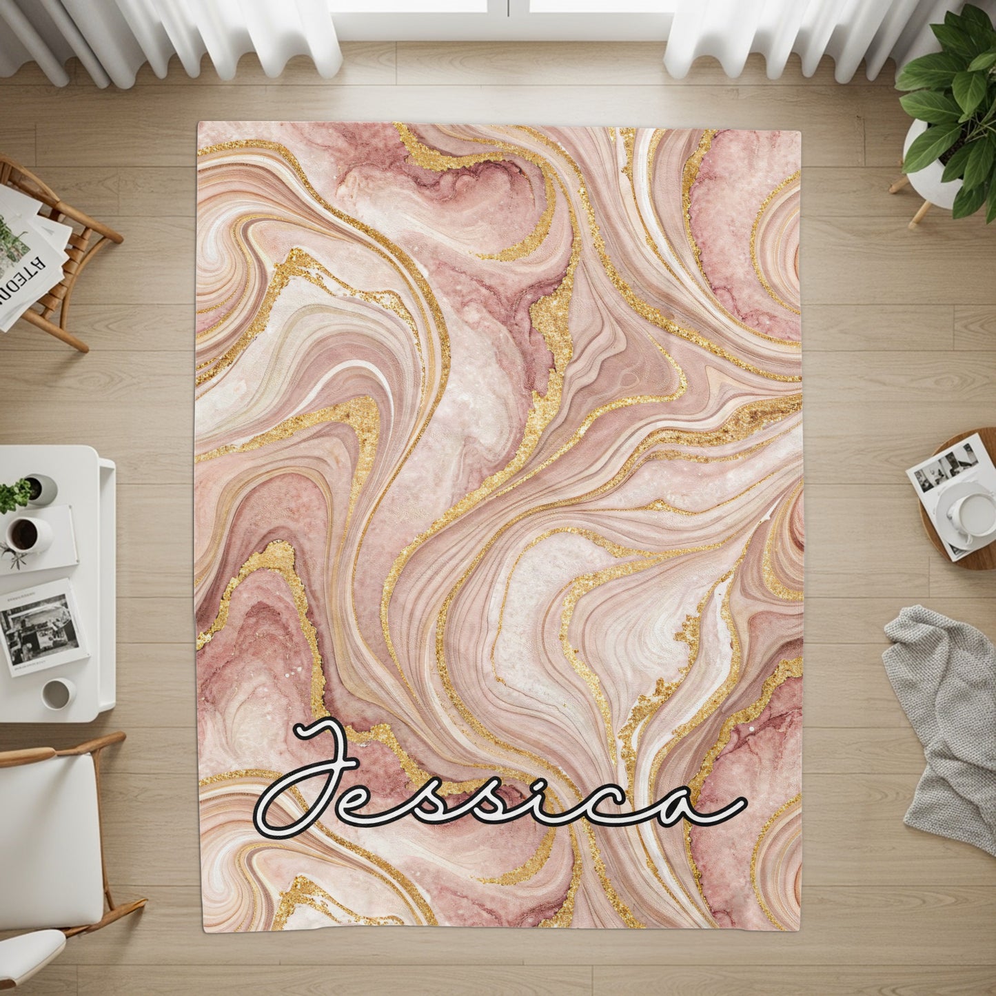Custom Marble Design Jessica Rug with Gold Accents