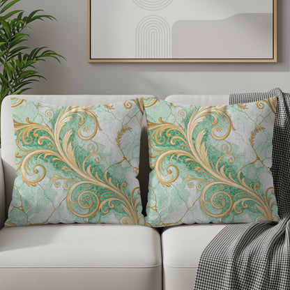 Elegant Green and Gold Pattern Decorative Pillow