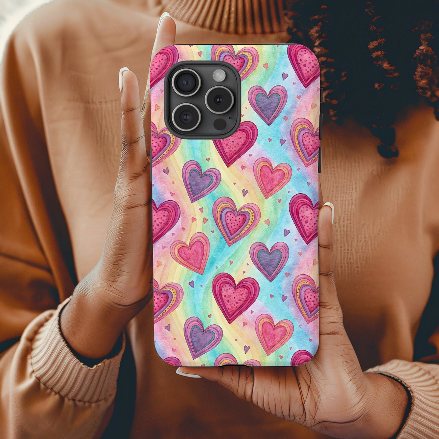 Rainbow Hearts with Custom Name Art Custom Phone Case - Walk Greener
