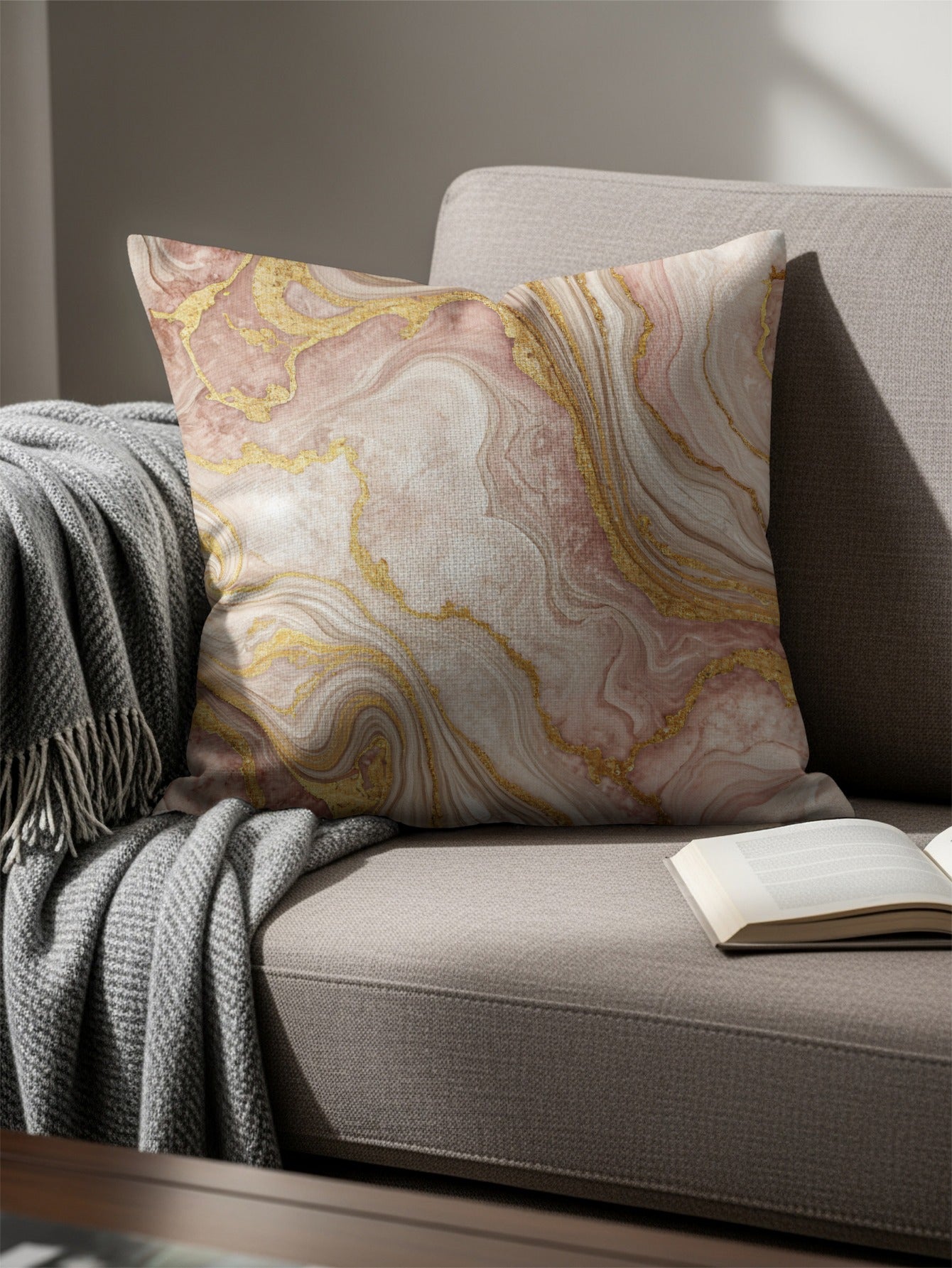 Gold and Pink Marble Pattern Throw Pillow product