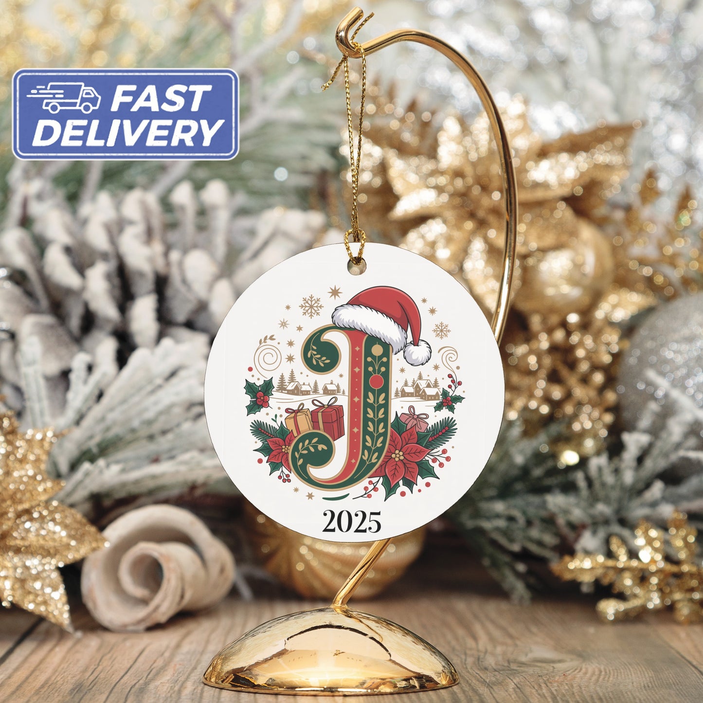 Personalized Christmas J Ornament 2025 Holiday Decor product type