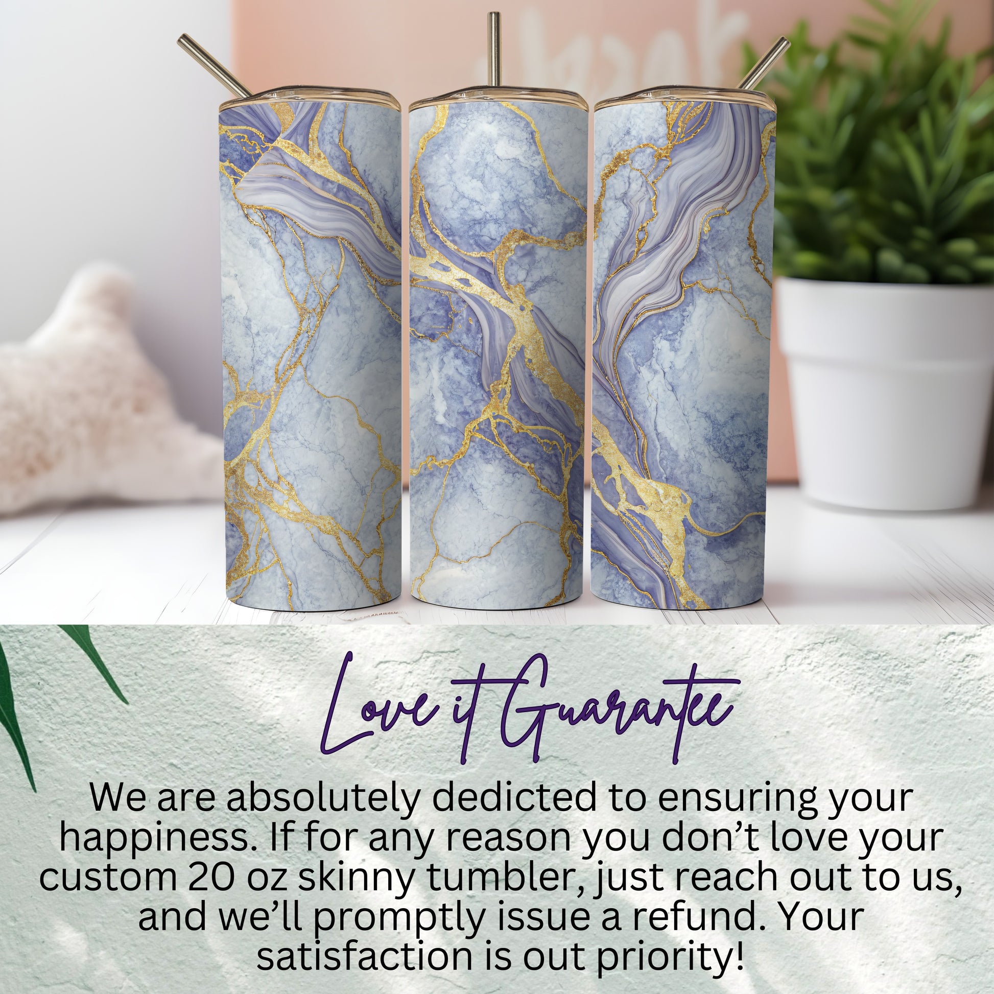 Custom 20 oz Skinny Tumbler with Unique Marble Design