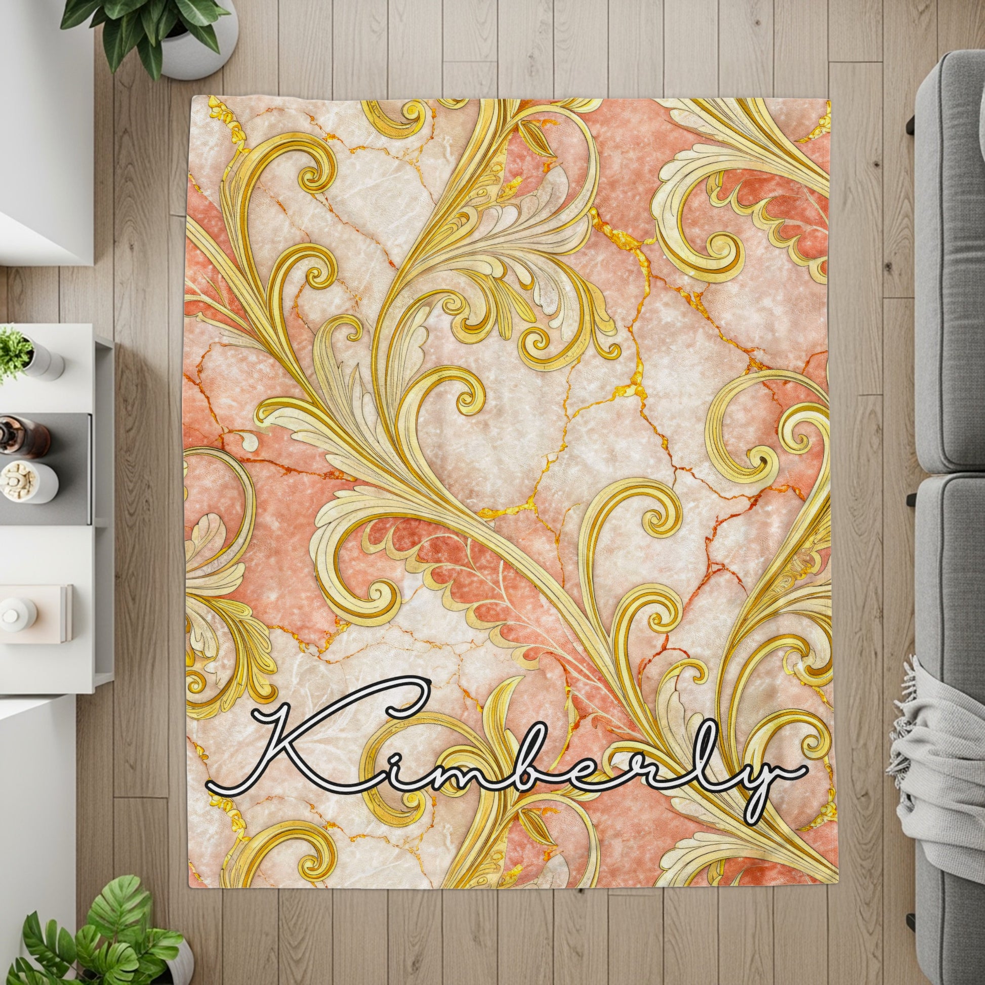 Elegant Golden Pattern Custom Name Design Personalized Blanket - Walk Greener