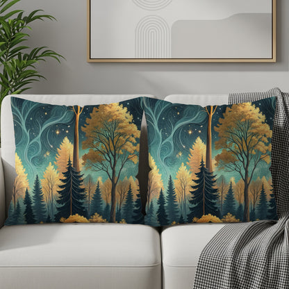 Mystical Starry Forest Throw Pillow Set for Home Decor