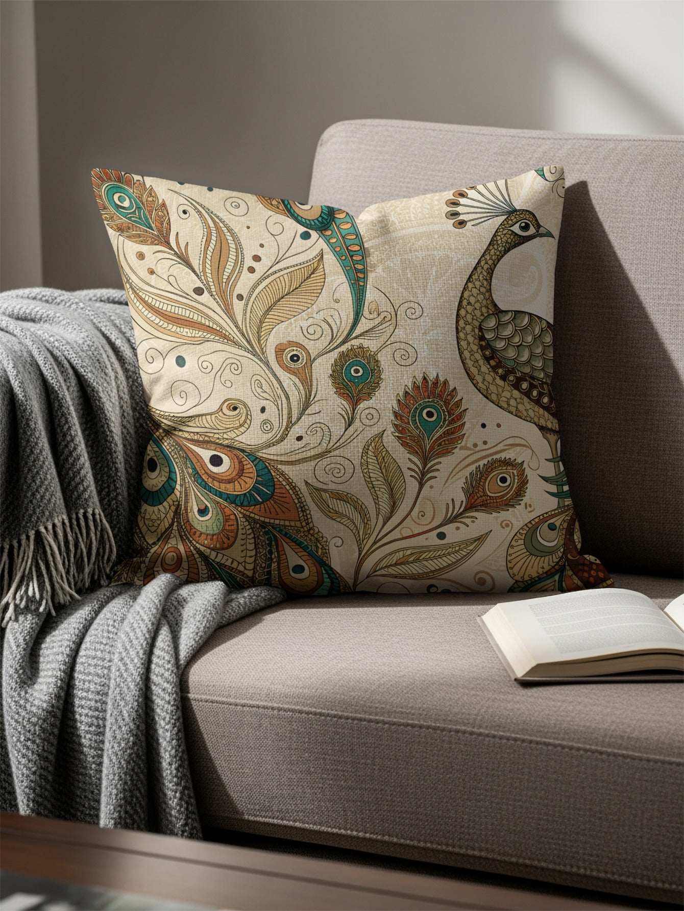 Elegant Peacock Design Throw Pillow for Stylish Decor
