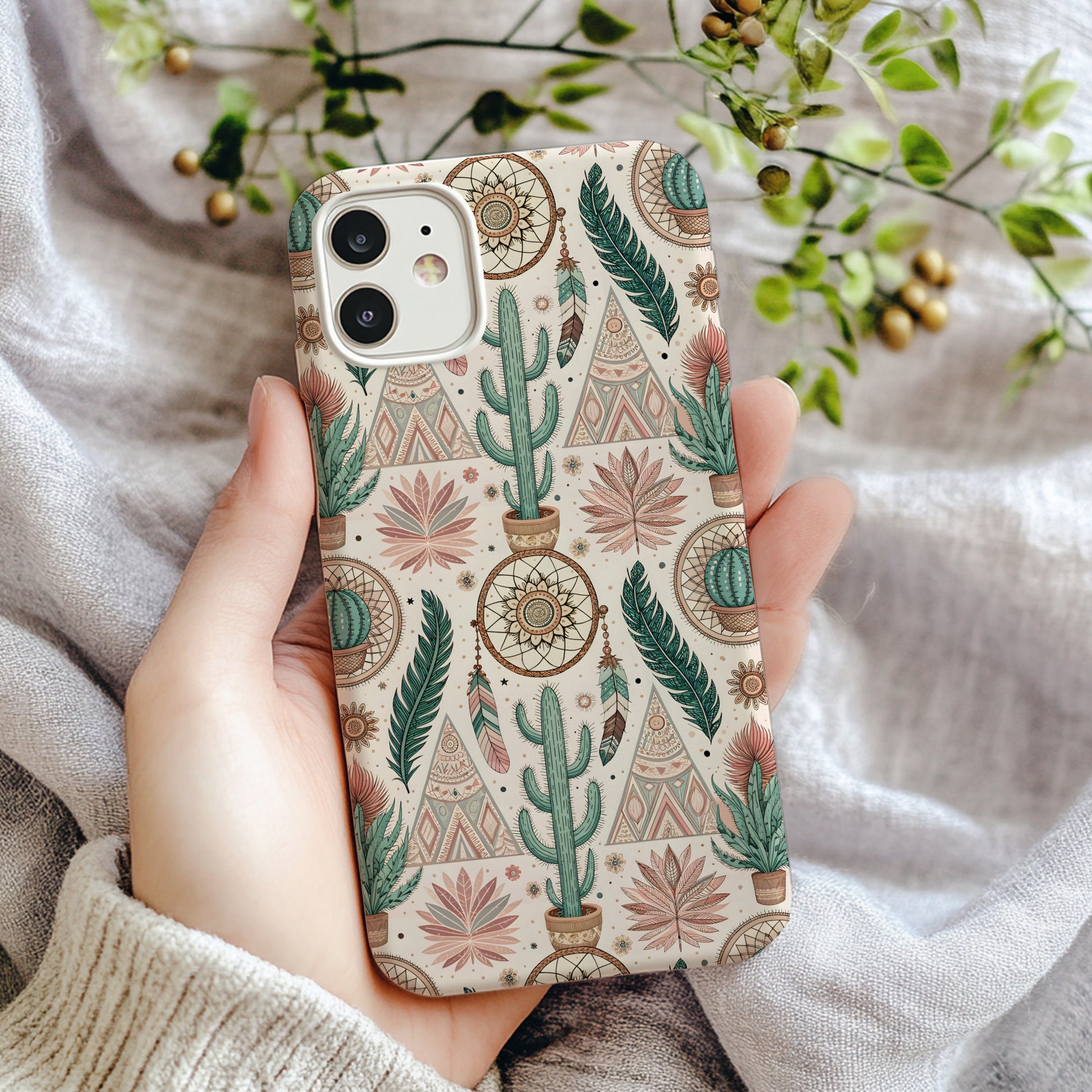 Boho Cactus and Dreamcatcher Design Phone Case