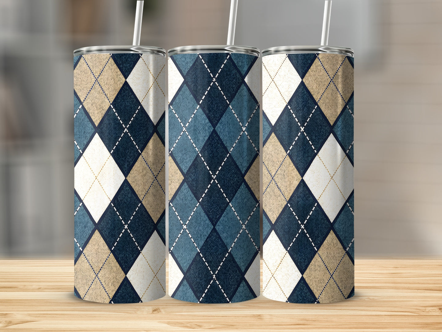 Stylish Blue and Beige Argyle Pattern Tumbler