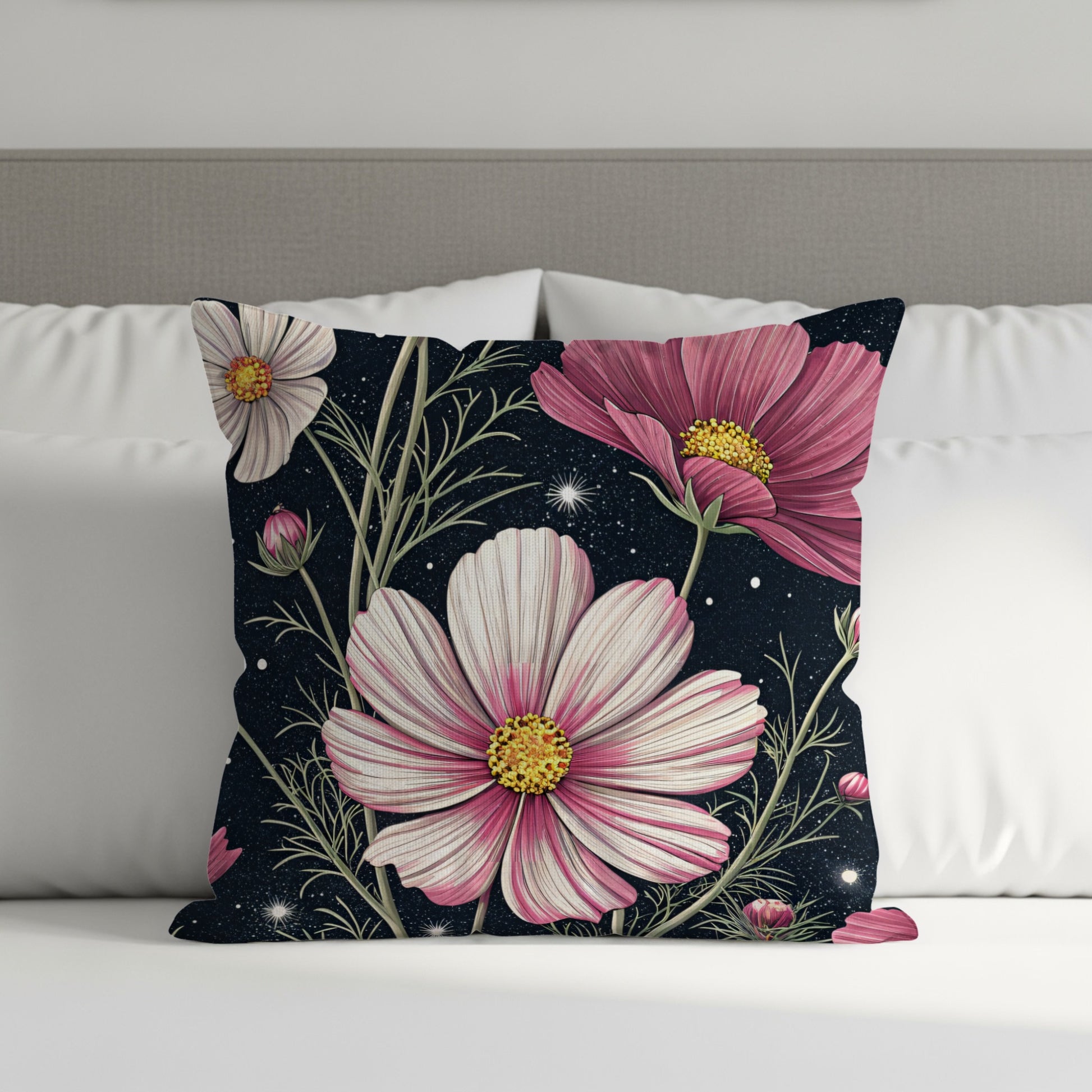 Pink Flowers In The Starlight Decorative Floral Throw Pillows - Walk Greener