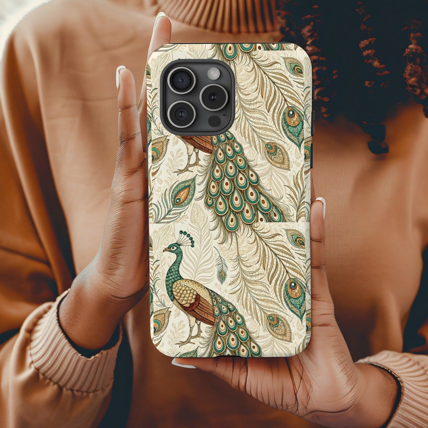 Elegant Peafowl Design Phone Case with Exotic Patterns