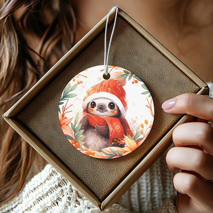 Cute Sloth Wearing Winter Hat Round Ornament product