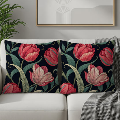 Elegant Red Tulips Seamless Pattern Decorative Floral Throw Pillows - Walk Greener