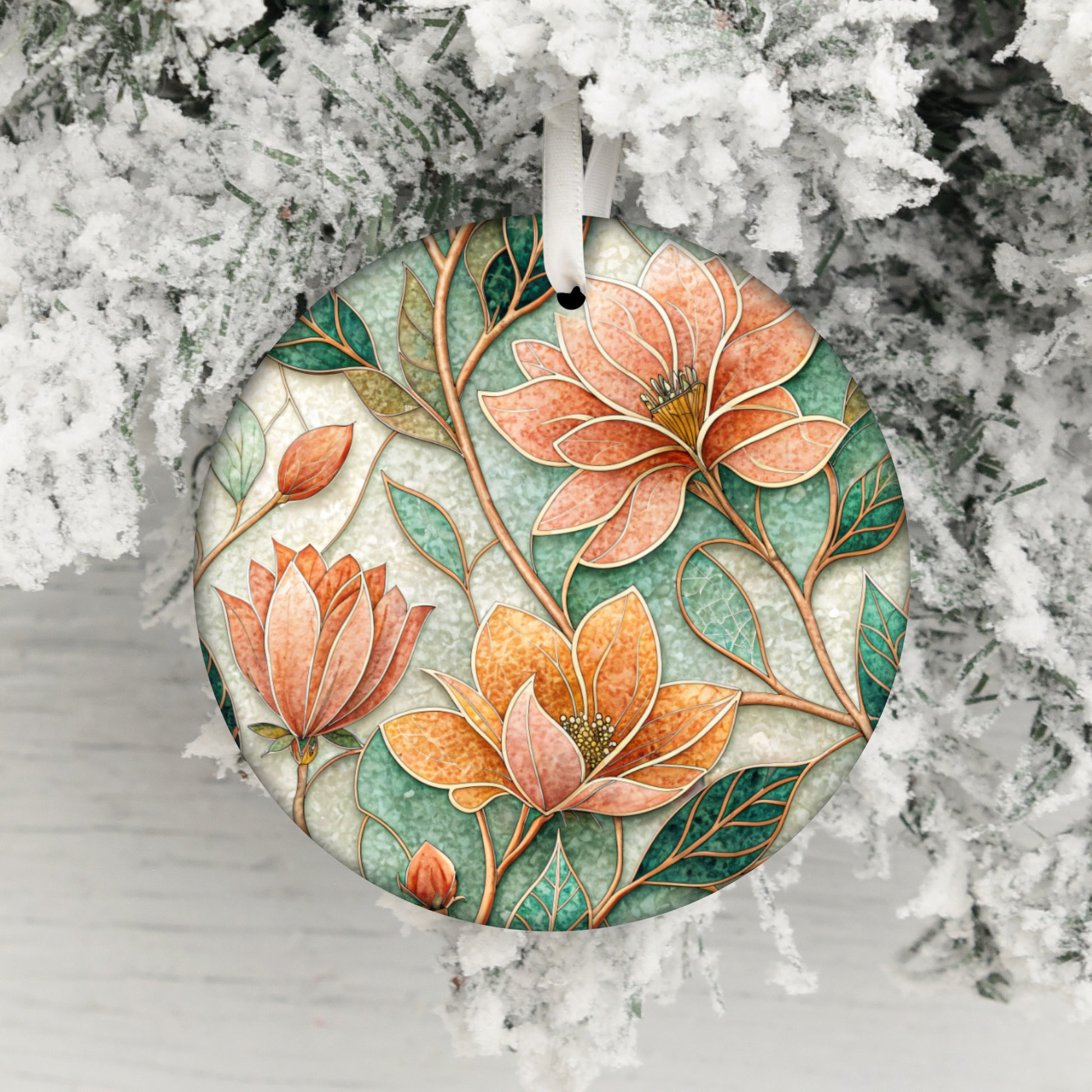 Floral Pattern Round Ornament for Christmas Decorations