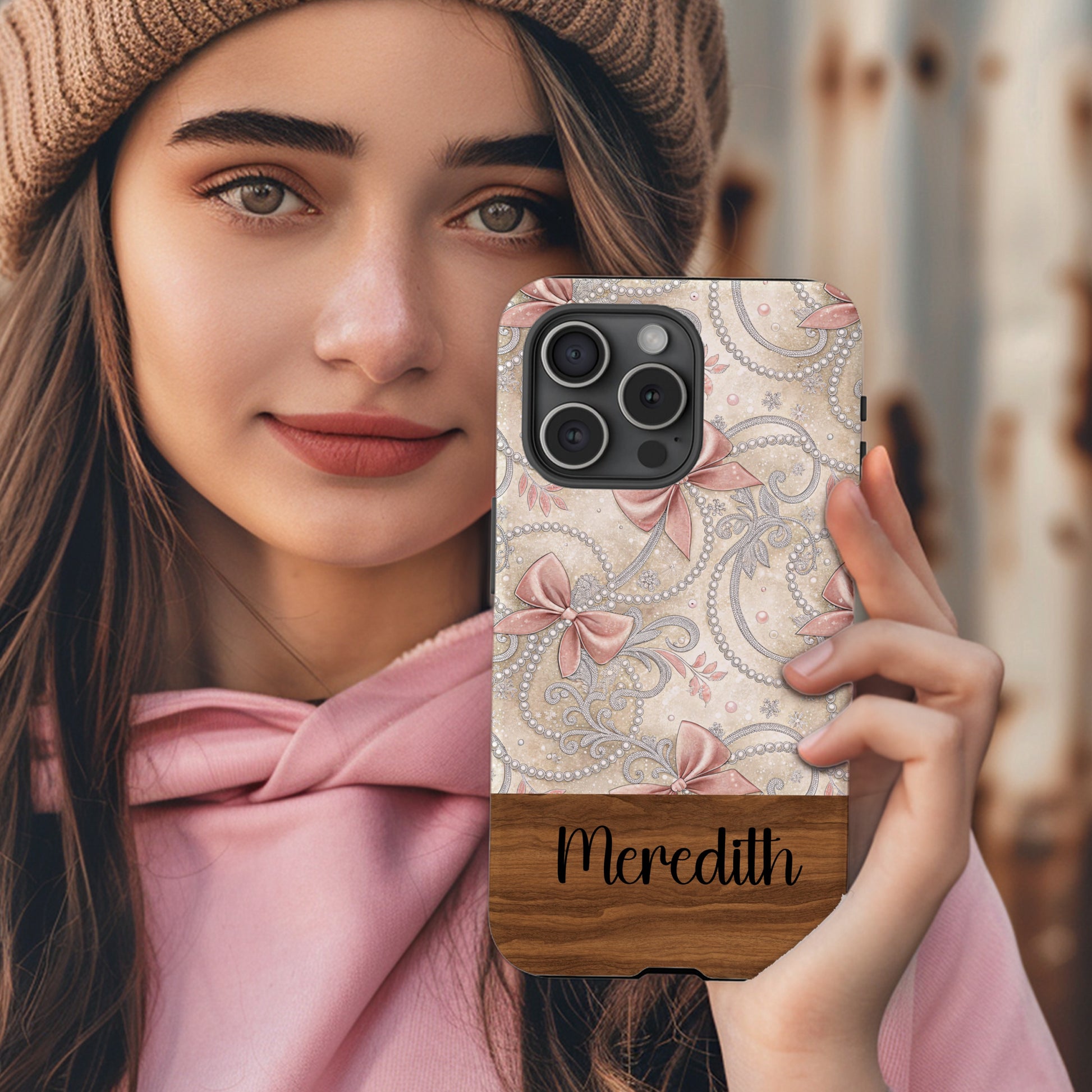 Pink Bow and Floral Design Custom Phone Case