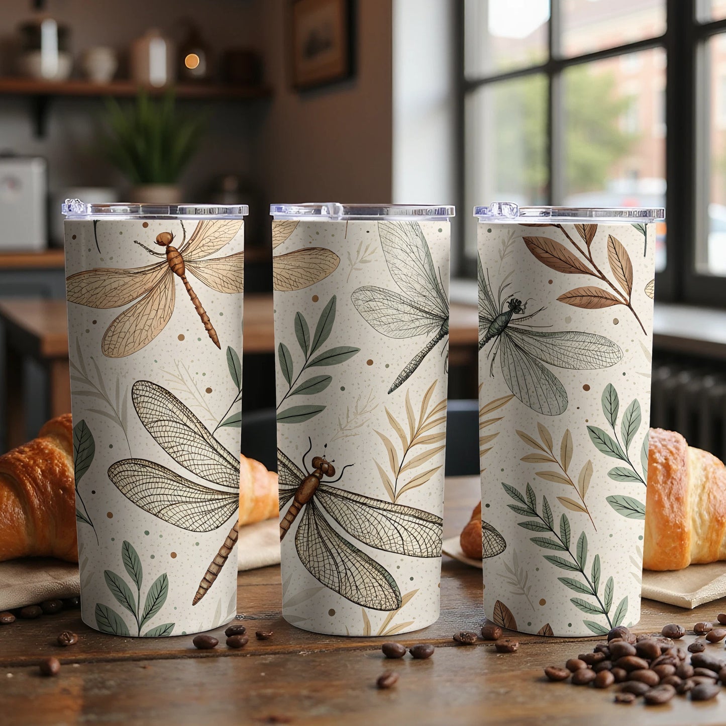 Dragonfly and Leaf Pattern Insulated Tumbler Product