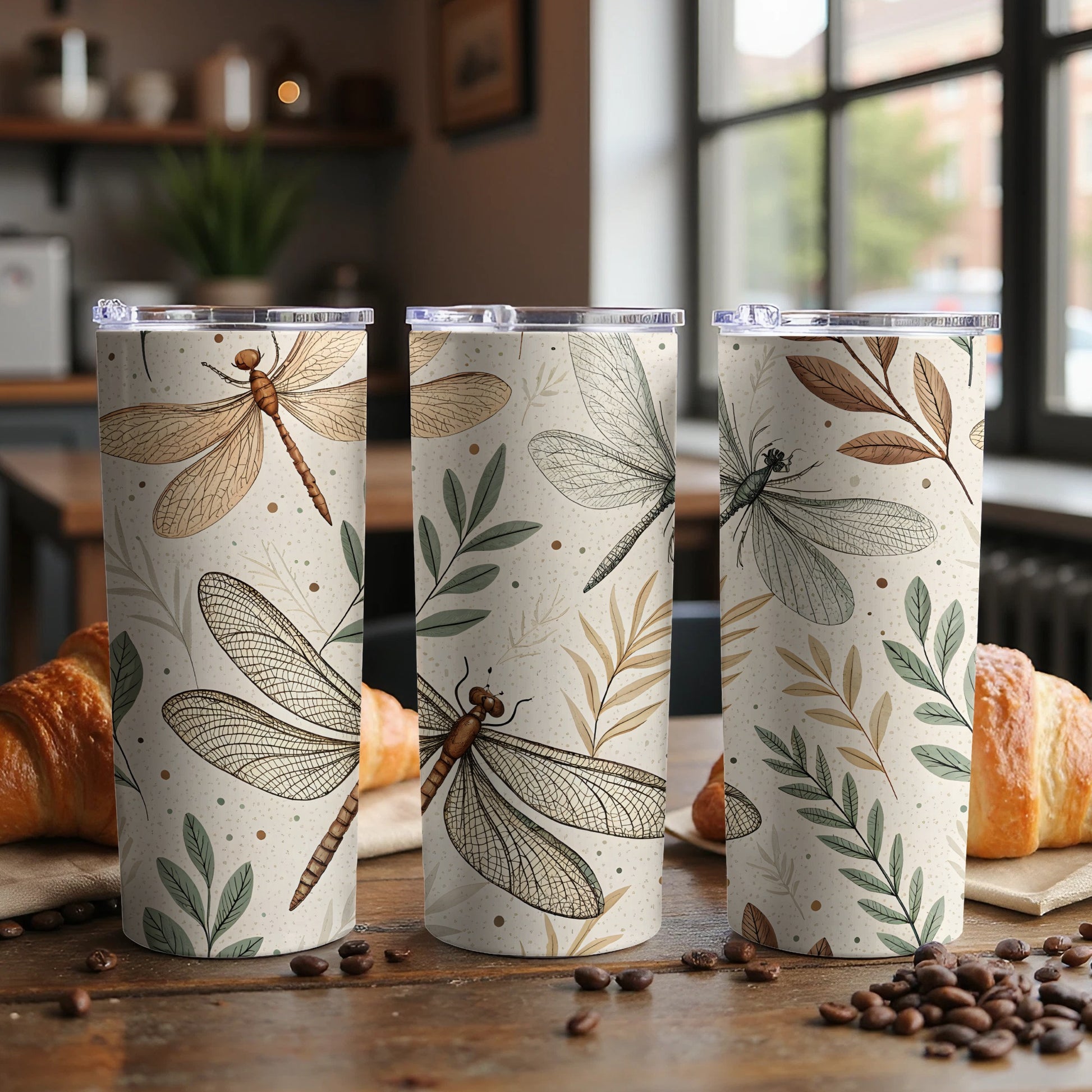 Dragonfly and Leaf Pattern Insulated Tumbler Product