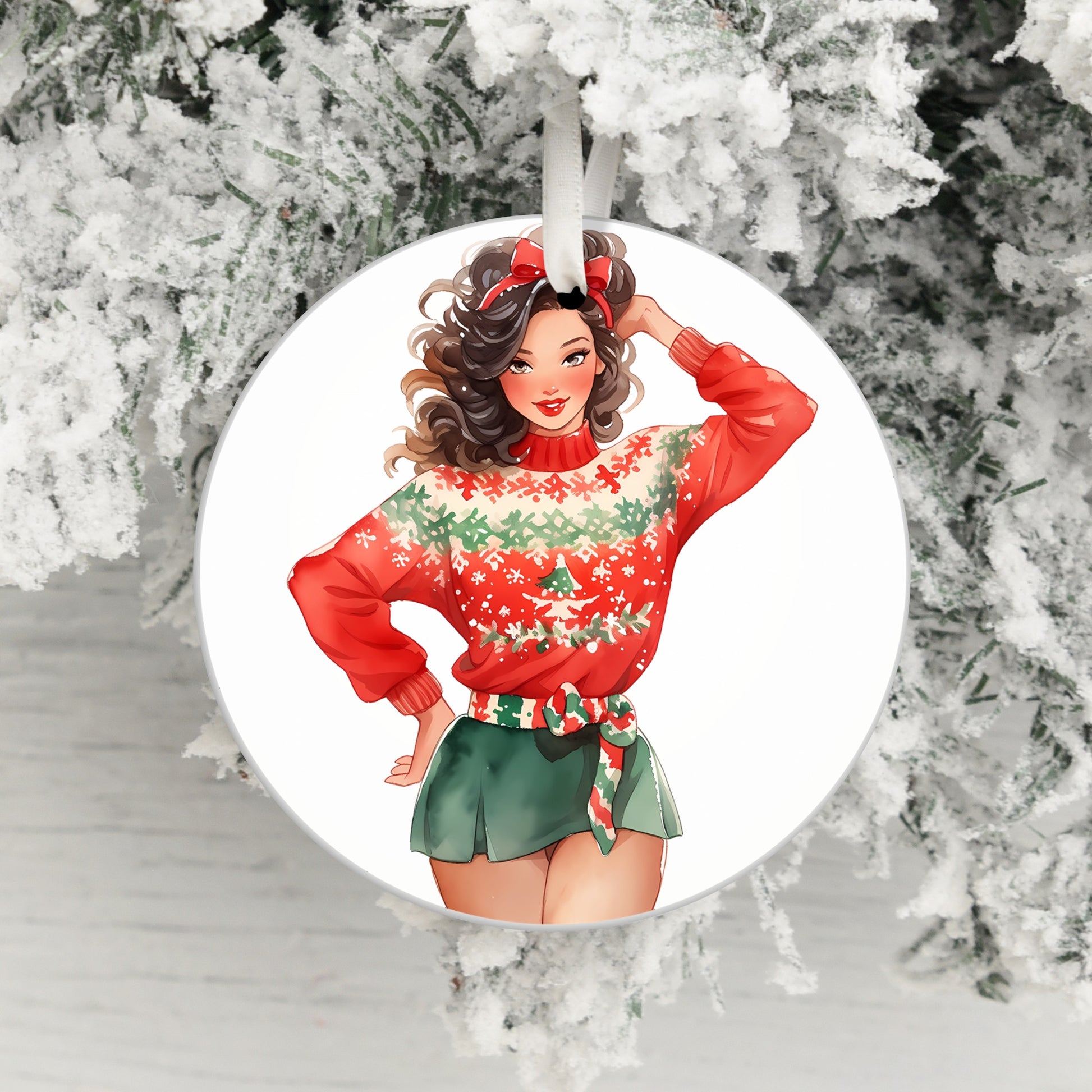 Christmas Woman in Red Sweater Art Ornament product
