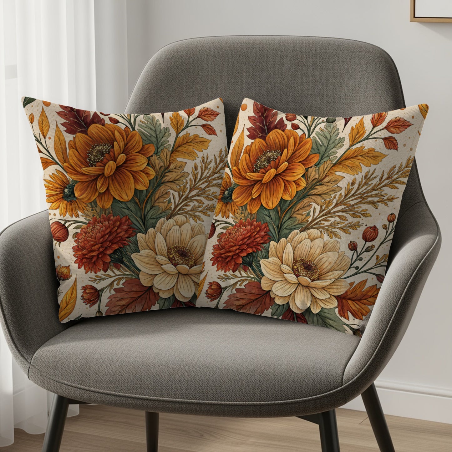 Autumn Floral Decorative Cushion Covers Set of Two