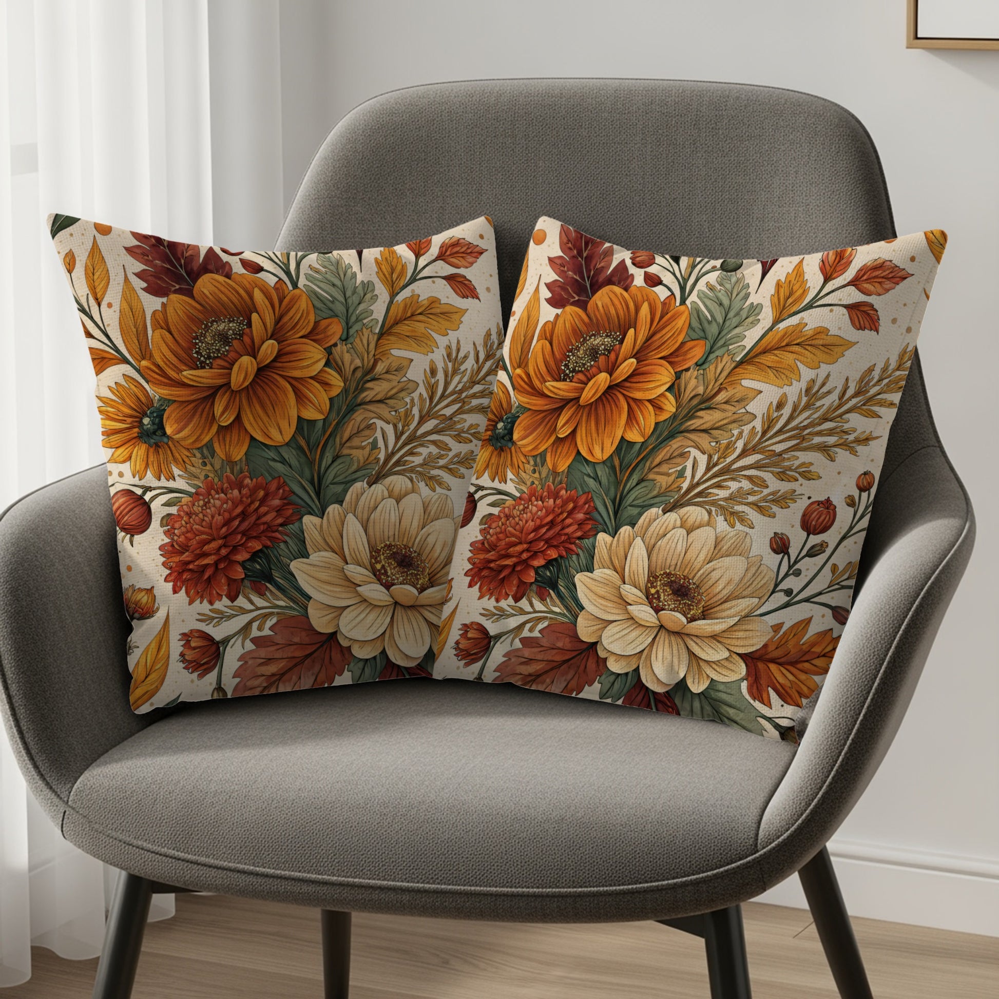 Autumn Floral Decorative Cushion Covers Set of Two