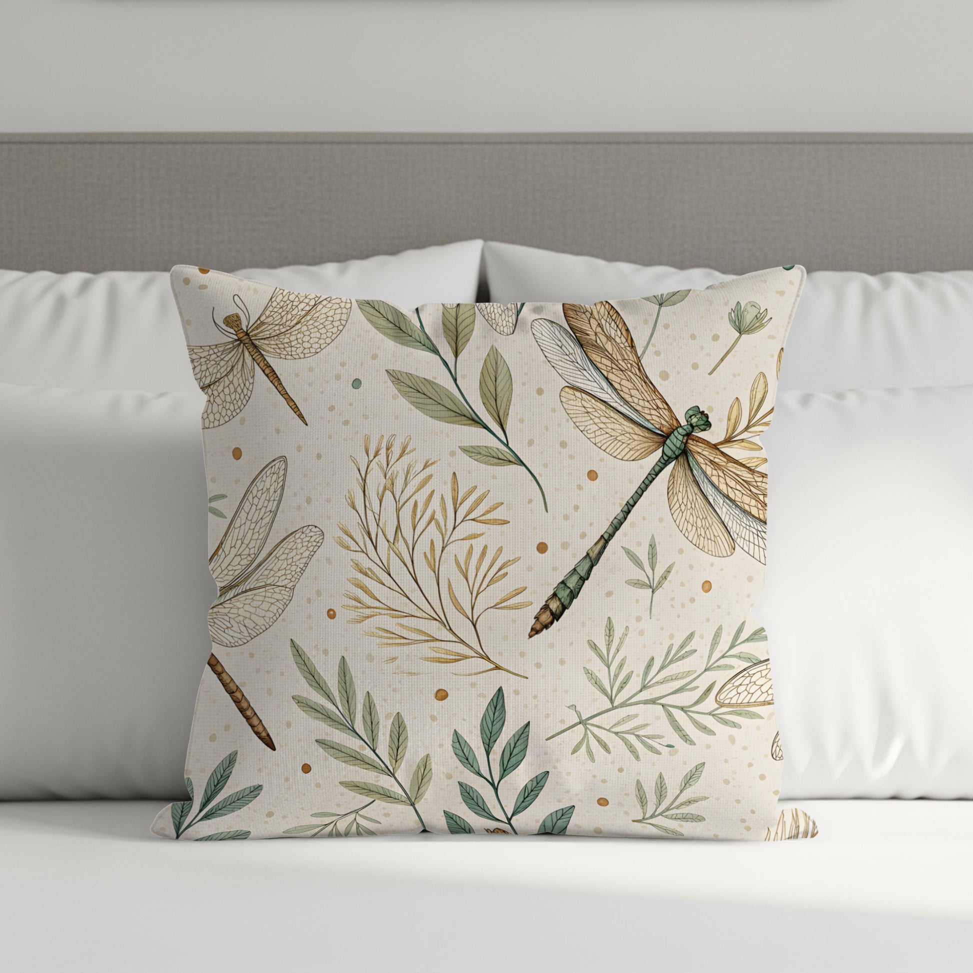 Dragonfly and Botanical Design Accent Pillow