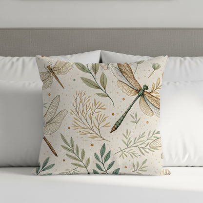 Dragonfly and Botanical Design Accent Pillow