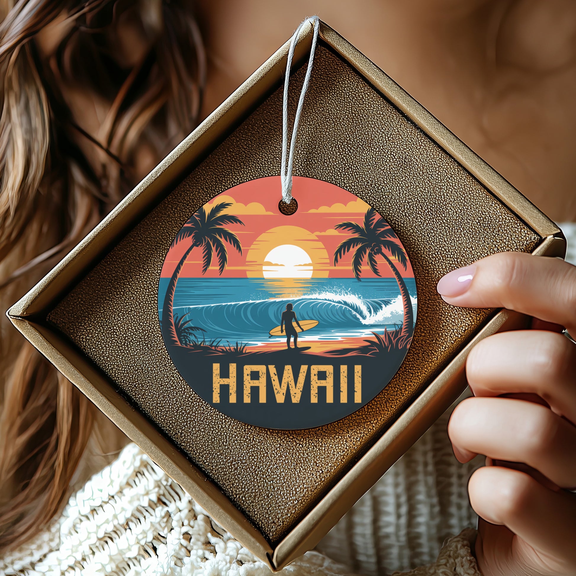 Hawaii Surfing Scenery Round Ornament product