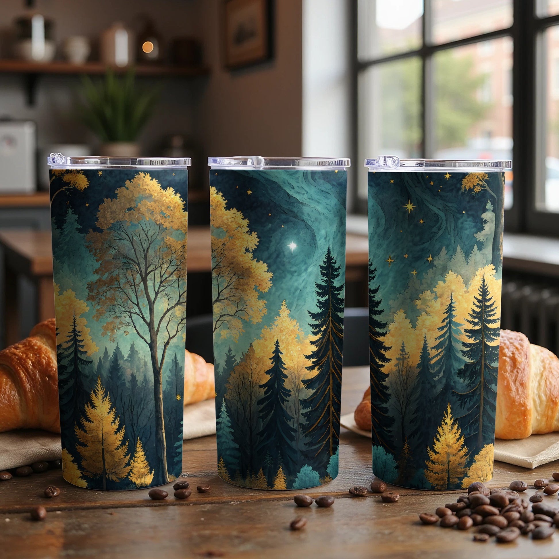 Scenic Forest Night Sky Design Tumbler Products