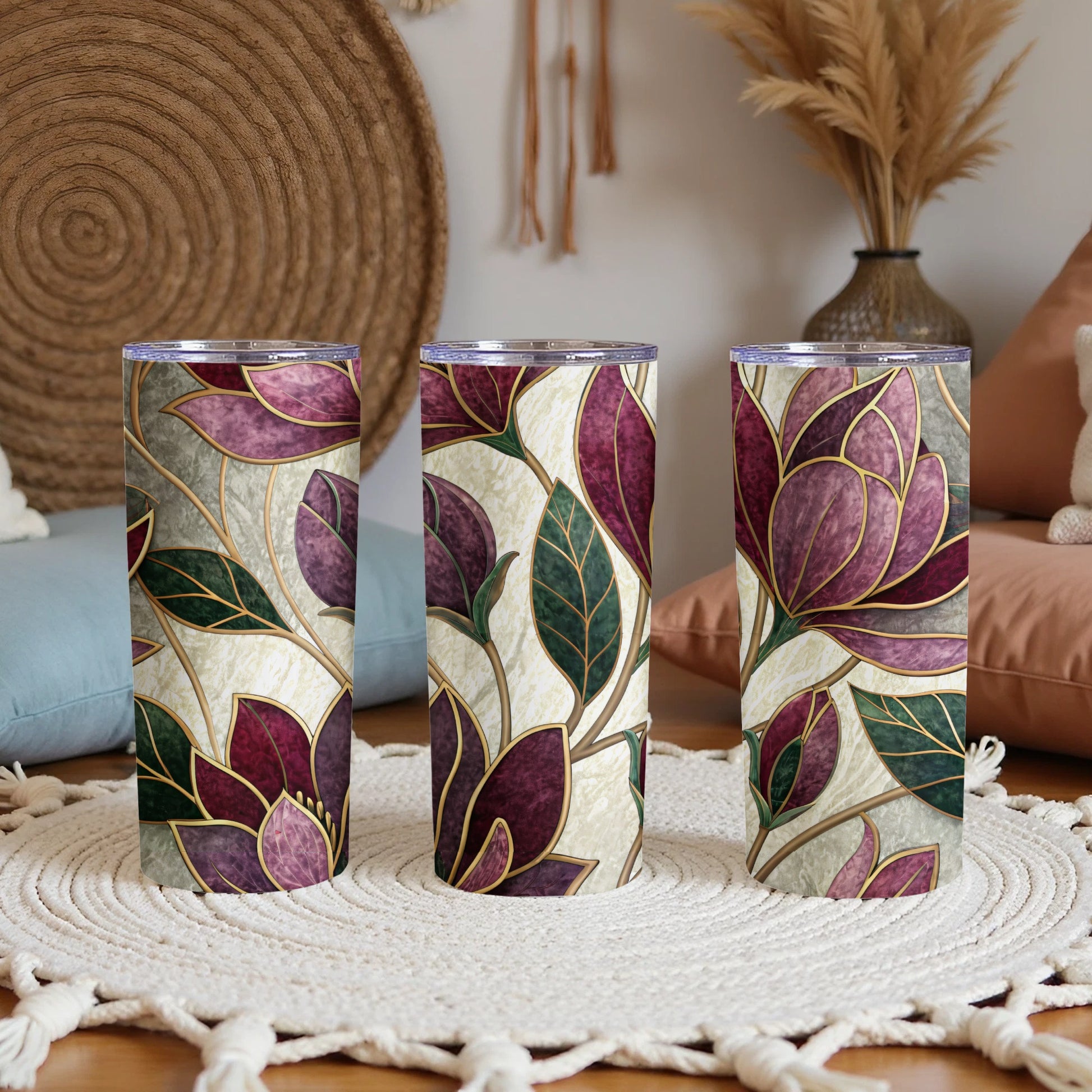 Floral Design with Elegant Golden Outlines 20 oz Skinny Tumbler - Walk Greener