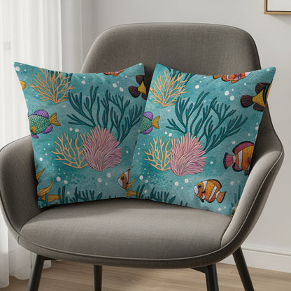 Vibrant Underwater Scene Decorative Pillow Set