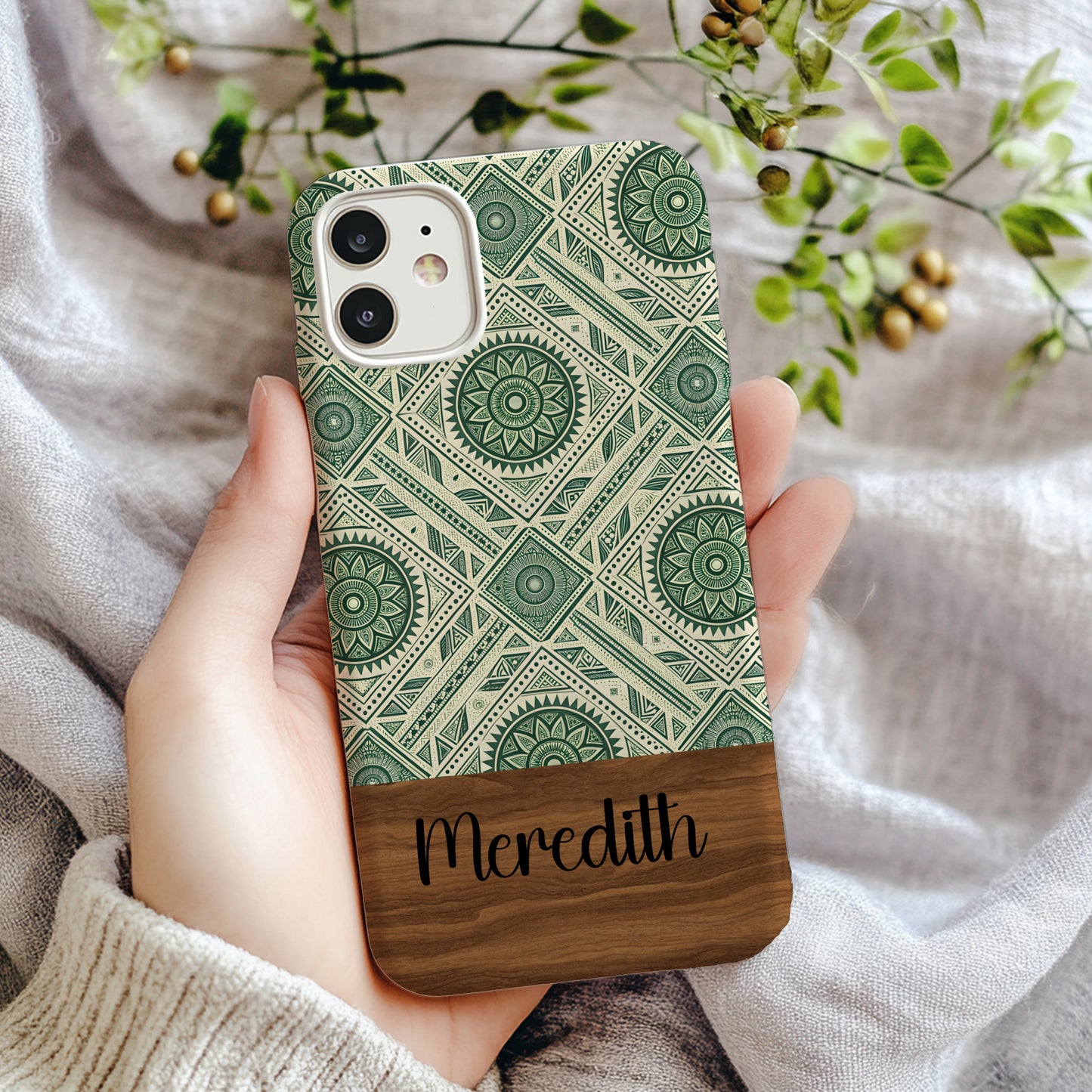 Personalized Green Mandala Pattern Meredith Phone Case