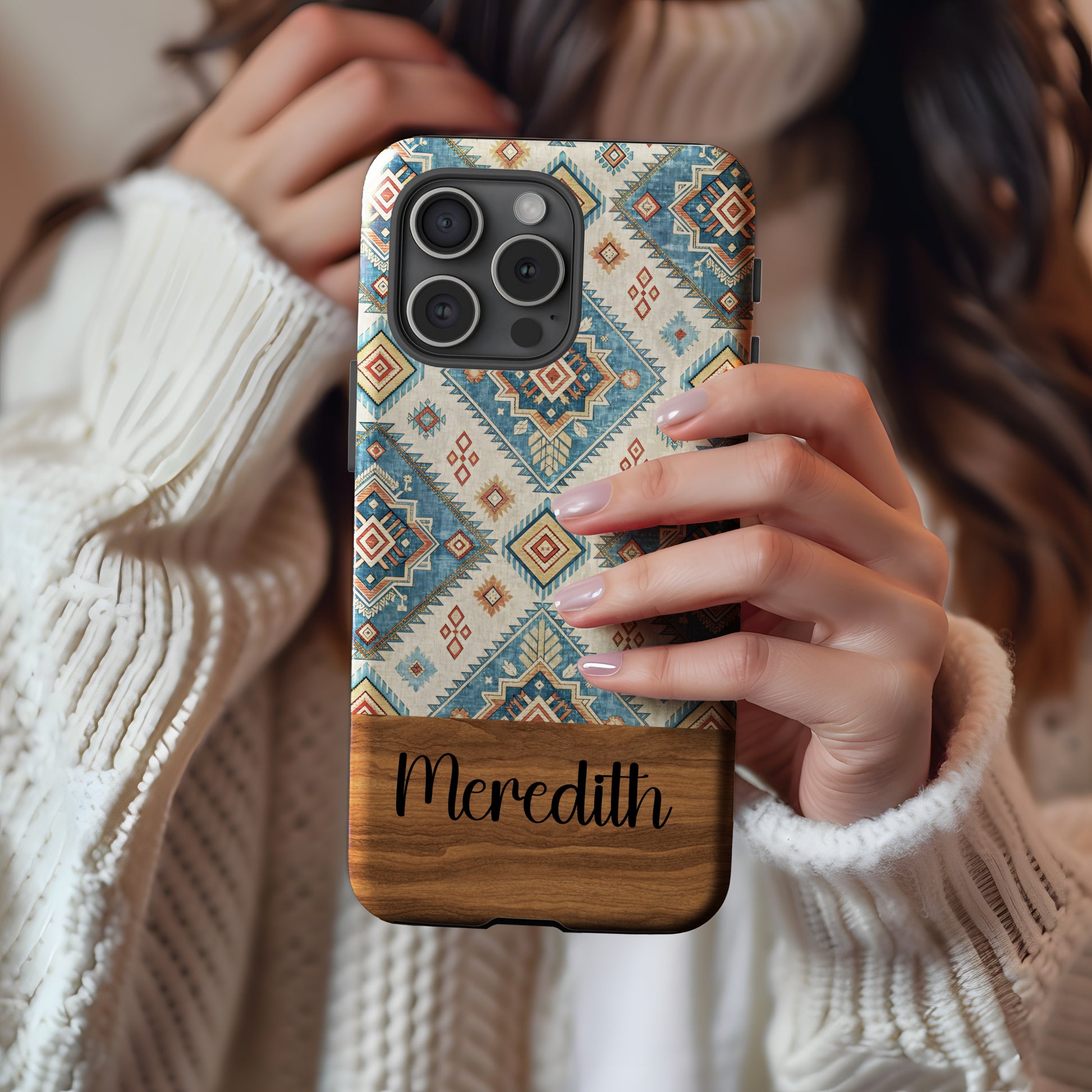 Personalized Boho Chic Pattern Phone Case with Name